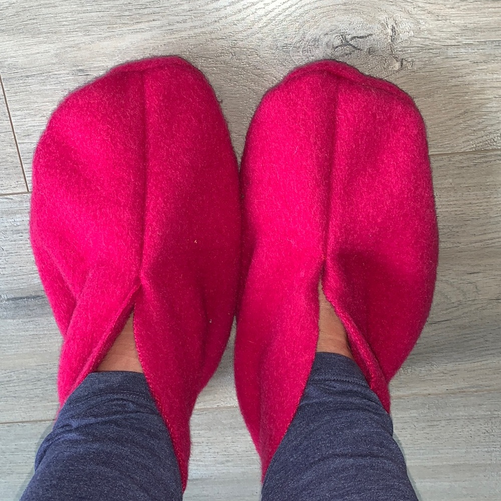 Wool Hot Pink Slip On Slipper Booties Small (6/7)